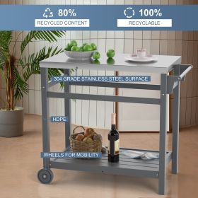 Outdoor Prep Cart Dining Table for Pizza Oven;  Patio Grilling Backyard BBQ Grill Cart (Color: gray)